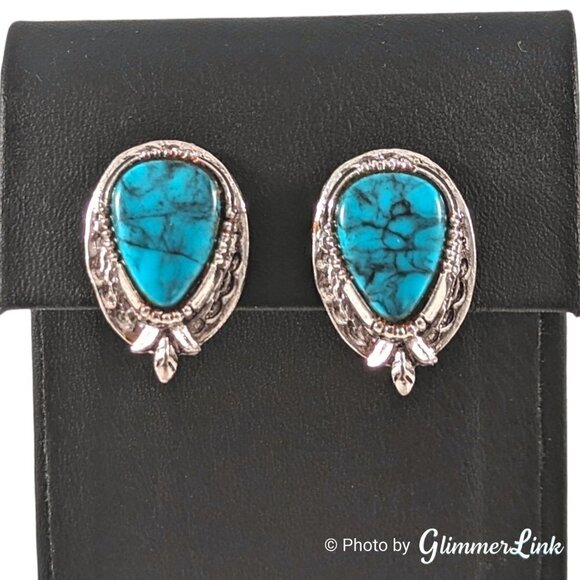 Vintage ART by Arthur Pepper Faux Turquoise Southwestern Style Clip On Earrings - Picture 3 of 10